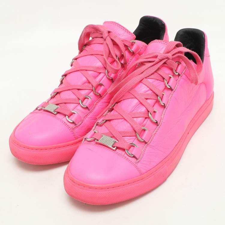 Pre Owned Balenciaga Pink Leather Arena Low Top Sneakers Size 38