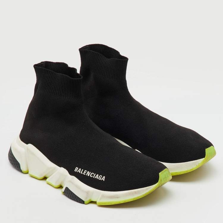 Pre Owned Balenciaga Black Knit Fabric Speed Trainer Slip On Sneakers Size 38