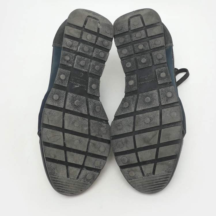 Pre Owned Balenciaga Navy Blue Leather and Mesh Race Runner Low Top Sneakers Size 35