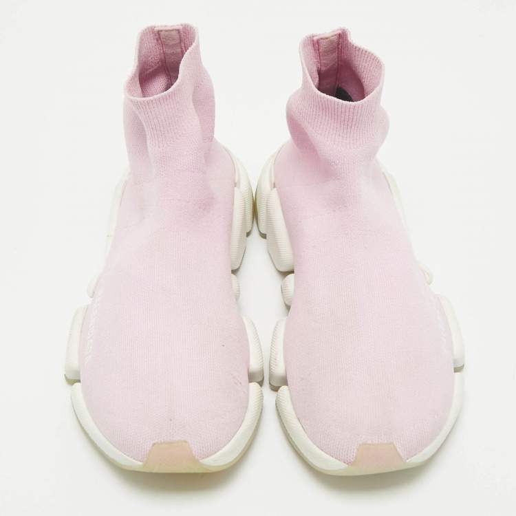 Pre Owned Balenciaga Pink Knit Fabric Speed Trainer Sneakers Size 37