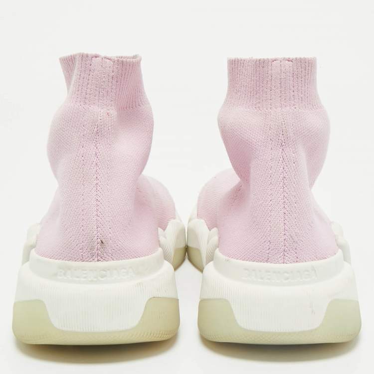 Pre Owned Balenciaga Pink Knit Fabric Speed Trainer Sneakers Size 37