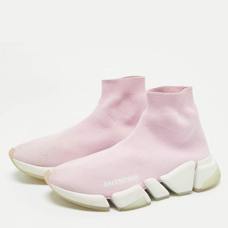 Pre Owned Balenciaga Pink Knit Fabric Speed Trainer Sneakers Size 37