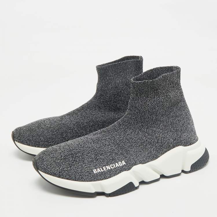 Pre Owned Balenciaga Grey Knit Fabric Speed Trainer Slip On Sneakers Size 40