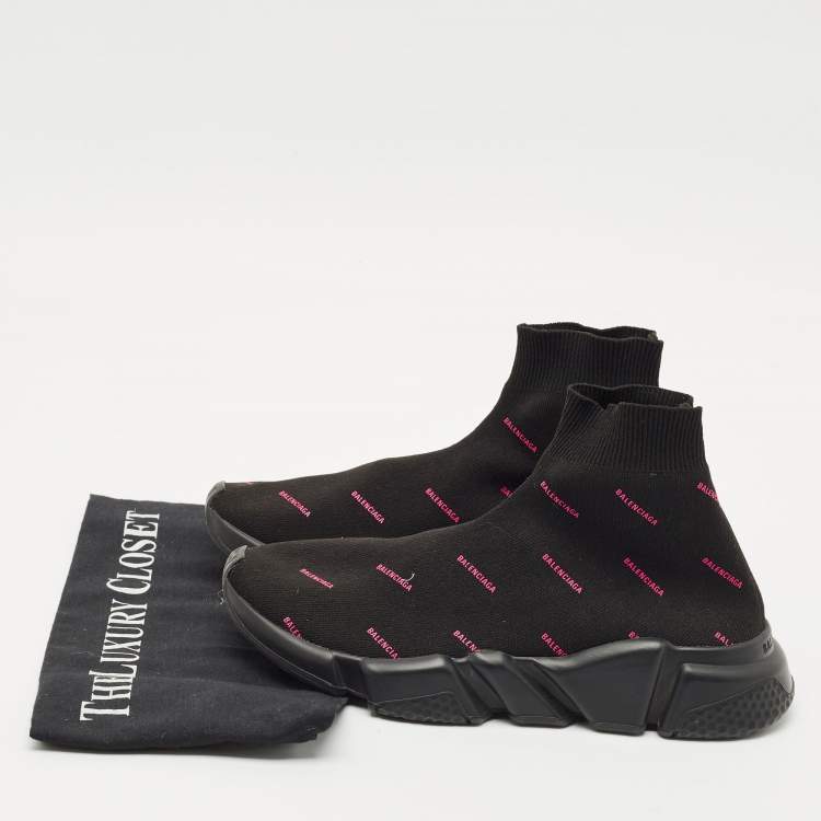 Pre Owned Balenciaga Black Knit Fabric Speed Trainer Sneakers Size 38
