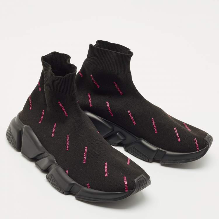 Pre Owned Balenciaga Black Knit Fabric Speed Trainer Sneakers Size 38