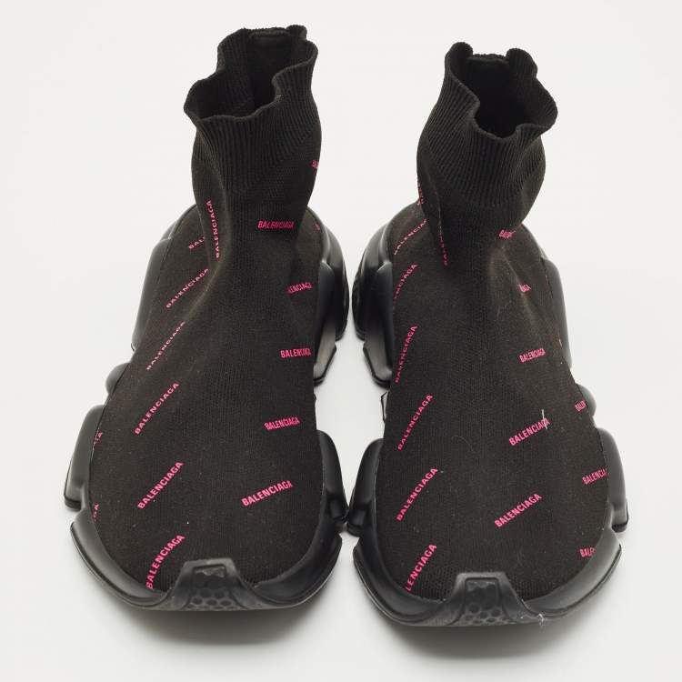 Pre Owned Balenciaga Black Knit Fabric Speed Trainer Sneakers Size 38