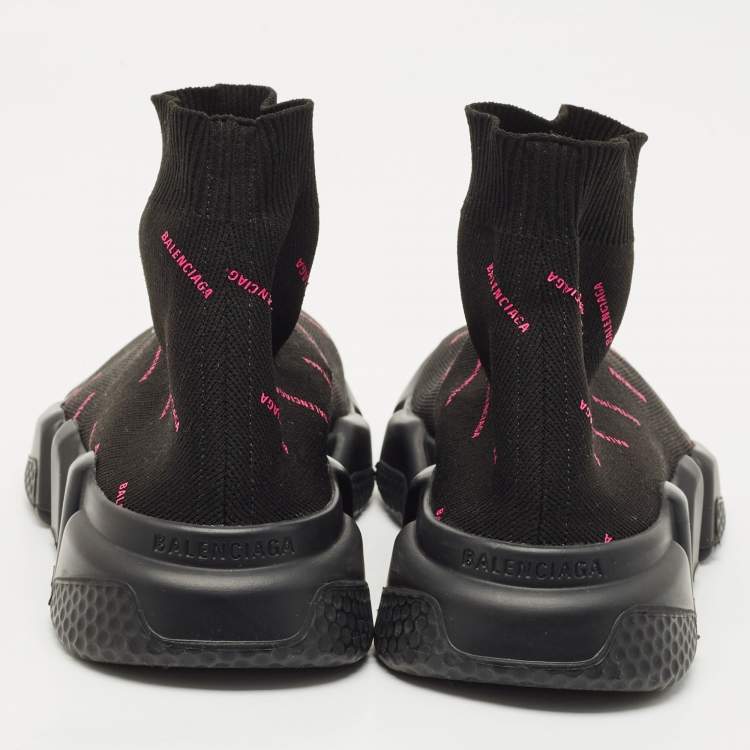 Pre Owned Balenciaga Black Knit Fabric Speed Trainer Sneakers Size 38