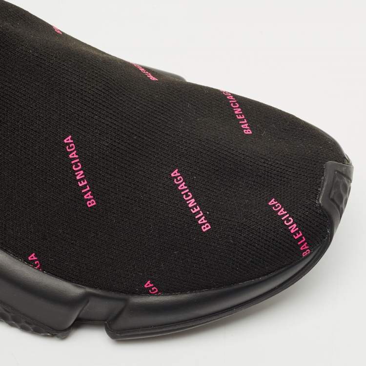 Pre Owned Balenciaga Black Knit Fabric Speed Trainer Sneakers Size 38