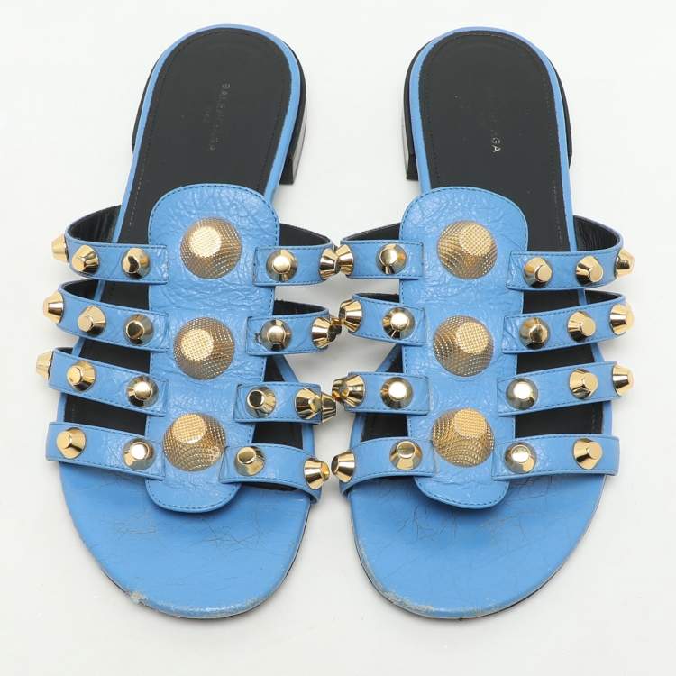 Pre Owned Balenciaga Blue Leather Arena Flats Size 39