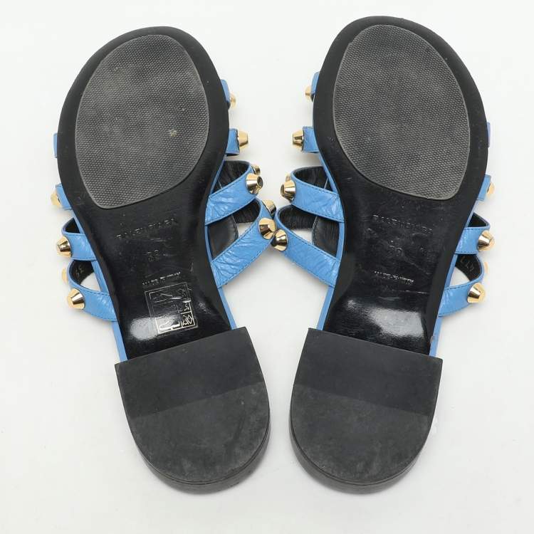 Pre Owned Balenciaga Blue Leather Arena Flats Size 39