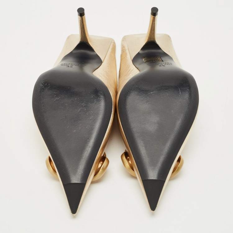 Pre Owned Balenciaga Gold Leather BB Knife Mules Size 35