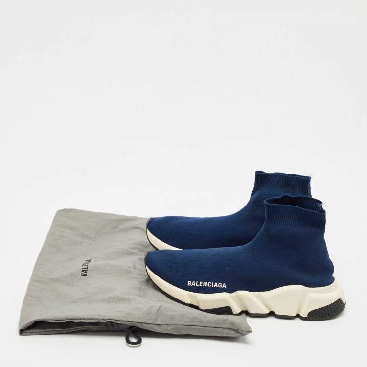 مملوكة مسبقًا Balenciaga Dark Blue Knit Fabric Speed Trainer Sneakers Size 38