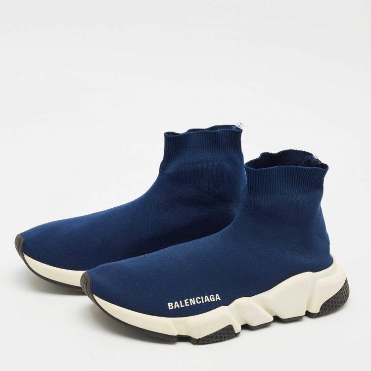 مملوكة مسبقًا Balenciaga Dark Blue Knit Fabric Speed Trainer Sneakers Size 38