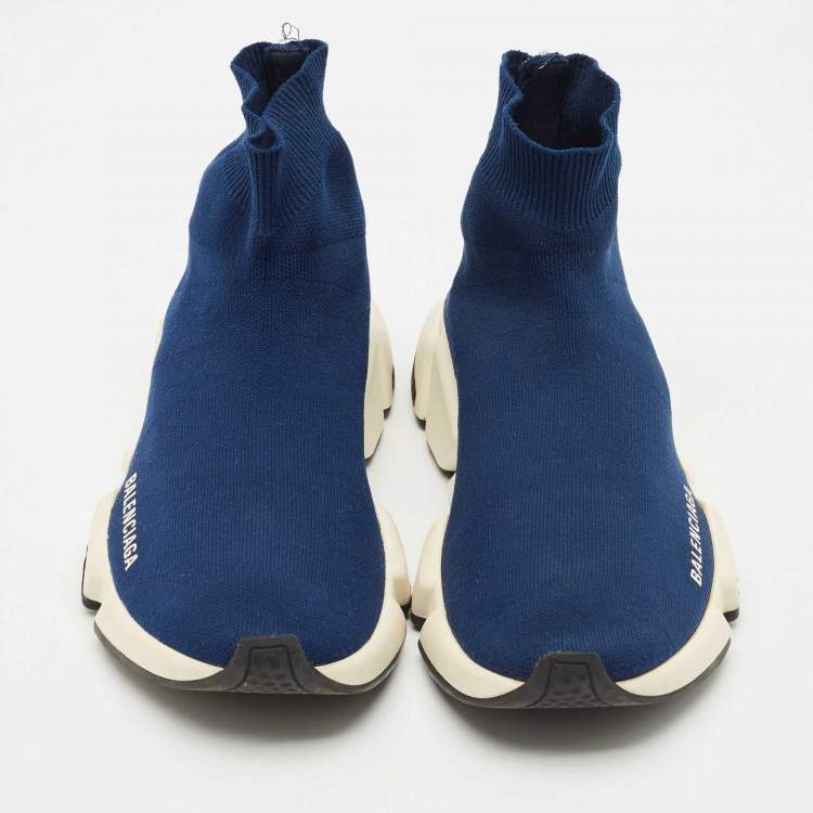 مملوكة مسبقًا Balenciaga Dark Blue Knit Fabric Speed Trainer Sneakers Size 38