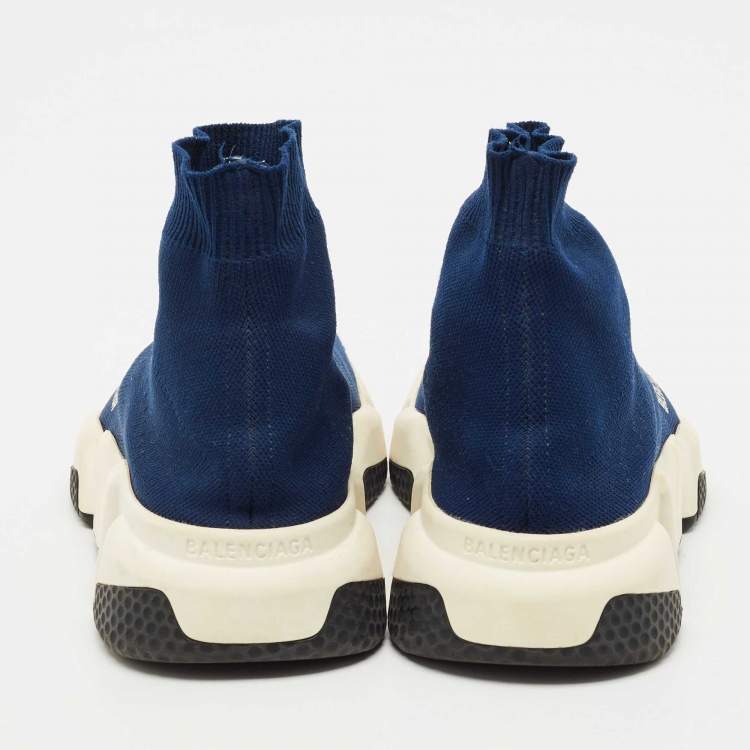 مملوكة مسبقًا Balenciaga Dark Blue Knit Fabric Speed Trainer Sneakers Size 38