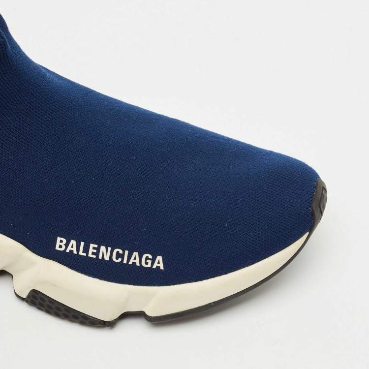 مملوكة مسبقًا Balenciaga Dark Blue Knit Fabric Speed Trainer Sneakers Size 38