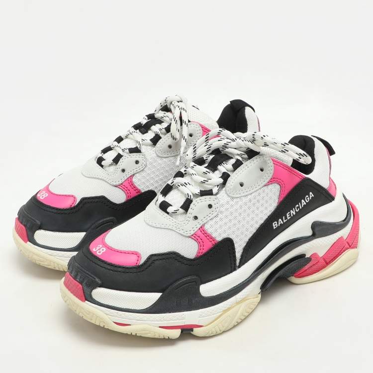 Pre Owned Balenciaga Multicolor Mesh and Nubuck Leather Triple S Sneakers Size 38
