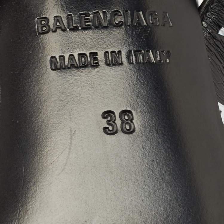 Pre Owned Balenciaga Black Logo Print Leather Ankle Strap Sandals Size 38