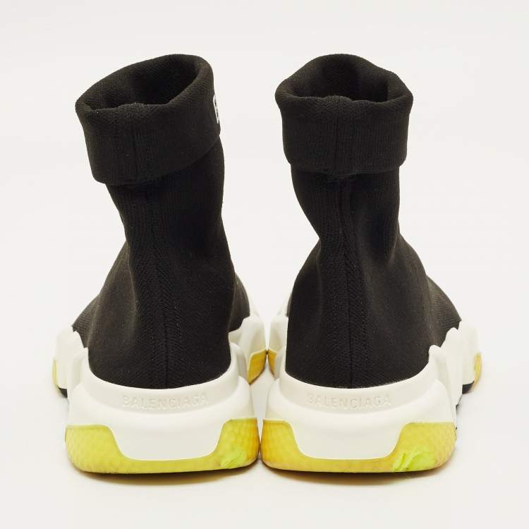 Pre Owned Balenciaga Speed Trainer Size 37 Black Knit Fabric High Top Sneakers