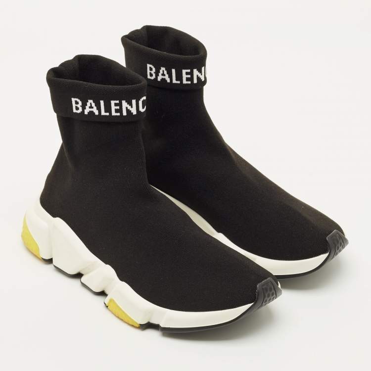 Pre Owned Balenciaga Speed Trainer Size 37 Black Knit Fabric High Top Sneakers