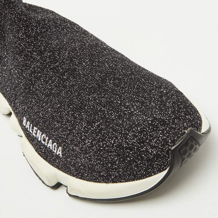 Pre Owned Balenciaga Shimmery Black Metallic Knit Fabric Speed Trainer Sneakers Size 39