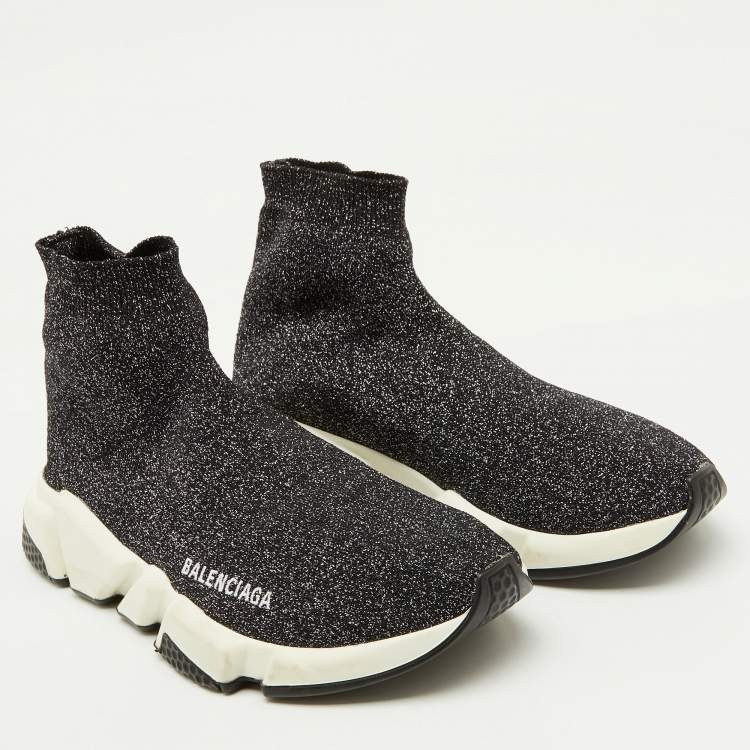 Pre Owned Balenciaga Shimmery Black Metallic Knit Fabric Speed Trainer Sneakers Size 39