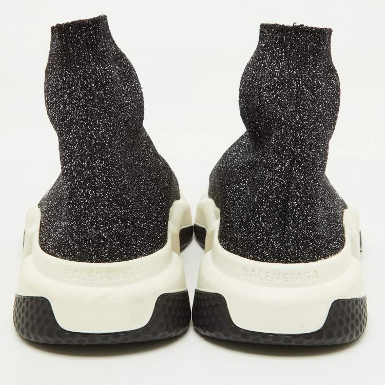 Pre Owned Balenciaga Shimmery Black Metallic Knit Fabric Speed Trainer Sneakers Size 39