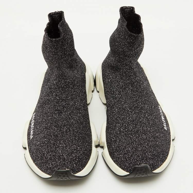 Pre Owned Balenciaga Shimmery Black Metallic Knit Fabric Speed Trainer Sneakers Size 39