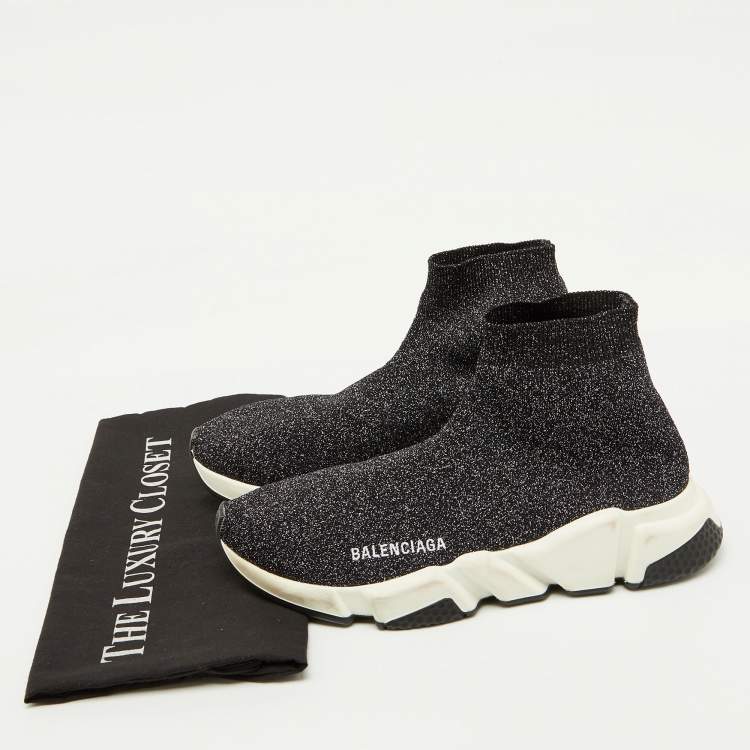 Pre Owned Balenciaga Shimmery Black Metallic Knit Fabric Speed Trainer Sneakers Size 39