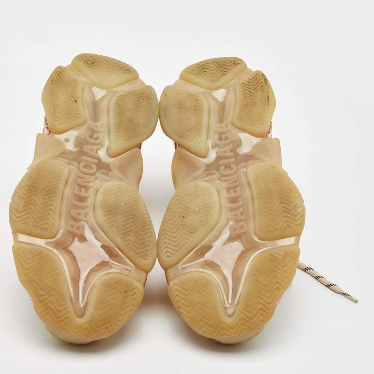 Pre Owned Balenciaga Cream Mesh and Faux Leather Triple S Clear Sole Sneakers Size 39