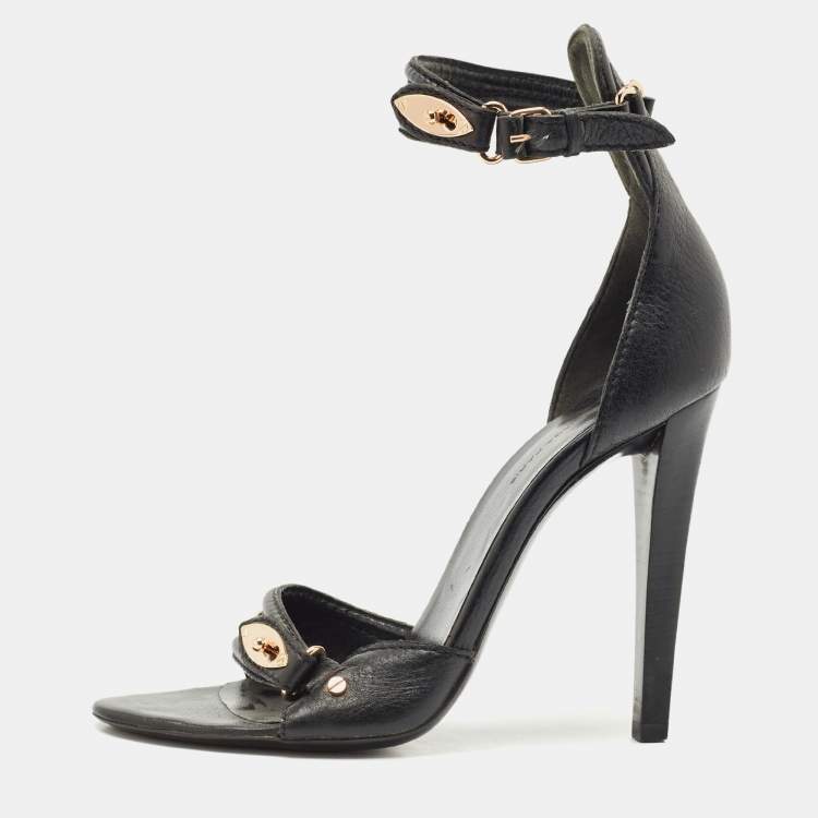 Pre Owned Balenciaga Black Leather Buckle Detail Ankle Strap Sandals Size 39