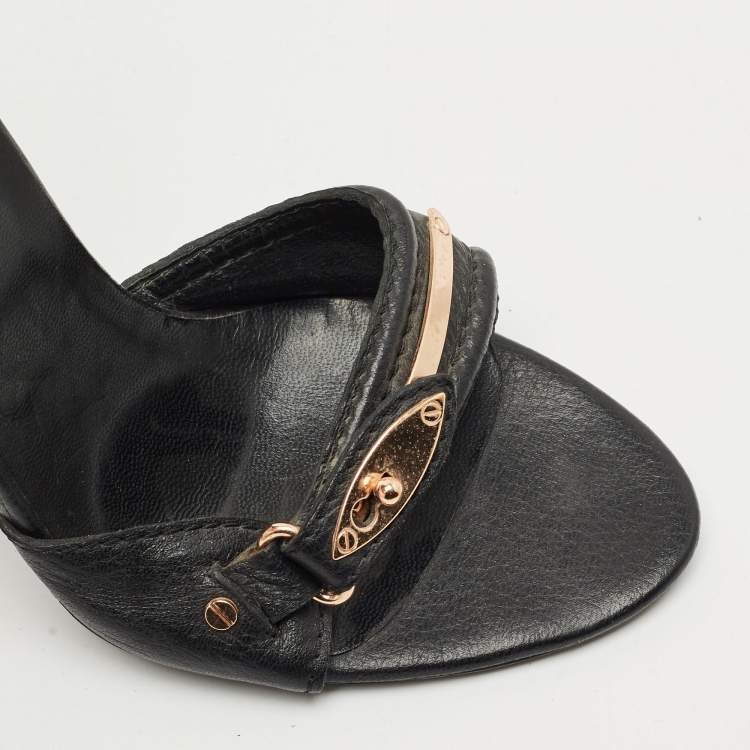 Pre Owned Balenciaga Black Leather Buckle Detail Ankle Strap Sandals Size 39