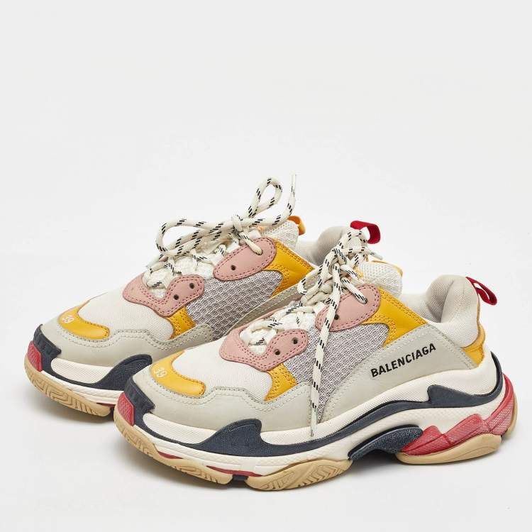 Pre Owned Balenciaga Multicolor Leather and Mesh Triple S Sneakers Size 39