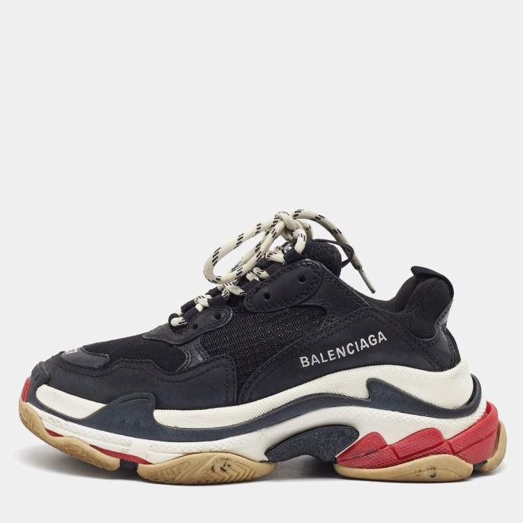 Pre Owned Balenciaga Black Mesh and Leather Triple S Sneakers Size 37