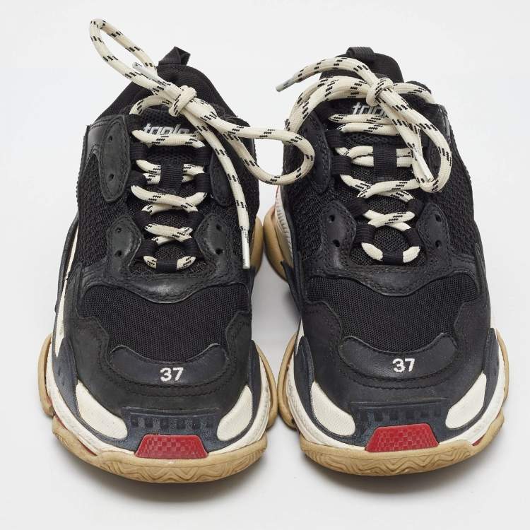 Pre Owned Balenciaga Black Mesh and Leather Triple S Sneakers Size 37