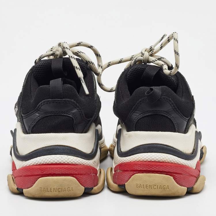 Pre Owned Balenciaga Black Mesh and Leather Triple S Sneakers Size 37