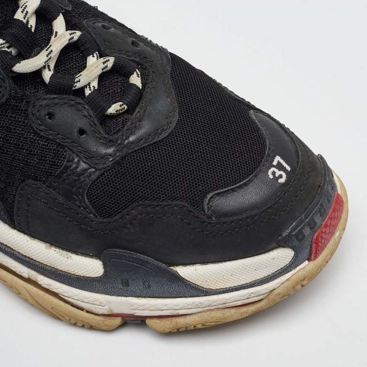 Pre Owned Balenciaga Black Mesh and Leather Triple S Sneakers Size 37
