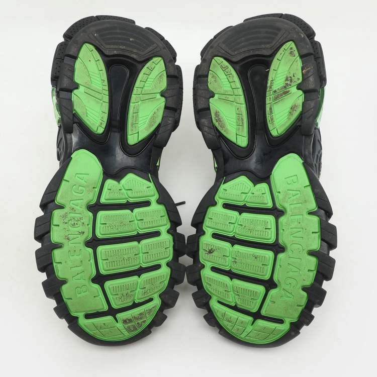 Pre Owned Balenciaga Black/Green Leather and Mesh Track 2 Sneakers Size 37
