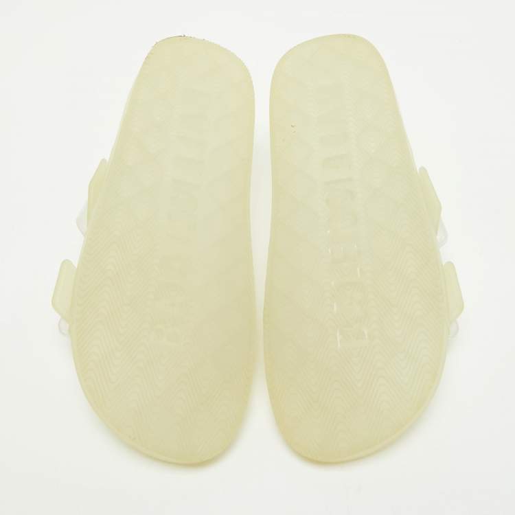 Pre Owned Balenciaga Cream Rubber Double Buckle Detail Flat Sandals Size 38