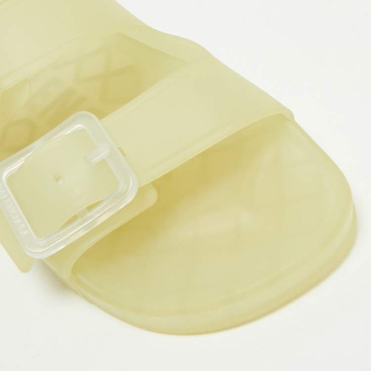Pre Owned Balenciaga Cream Rubber Double Buckle Detail Flat Sandals Size 38