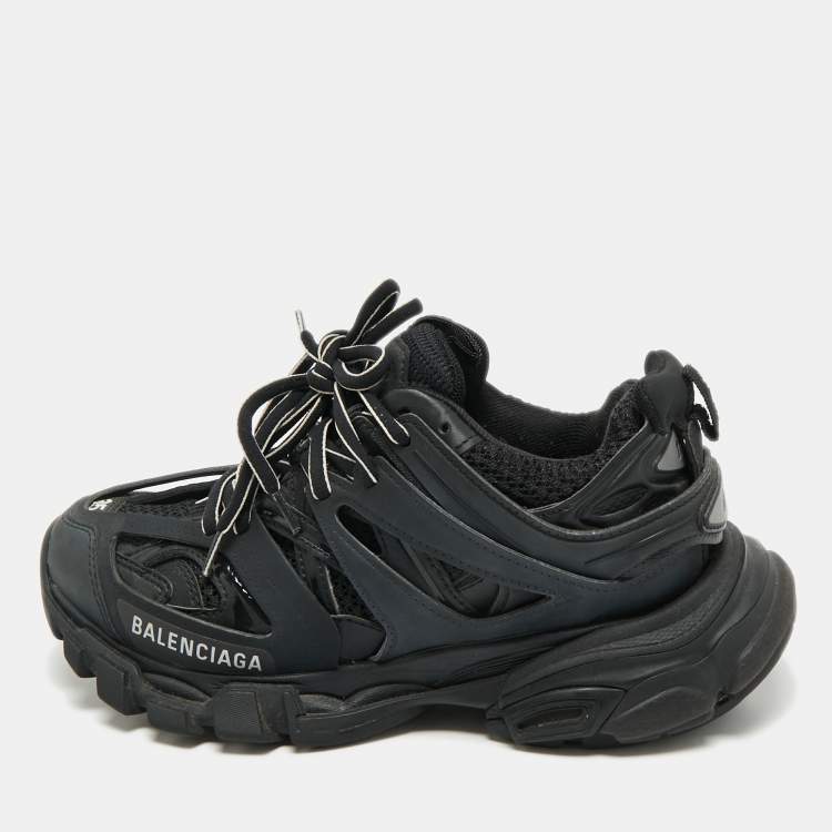 Pre Owned Balenciaga Black Faux Leather and Mesh Track Sneakers Size 35