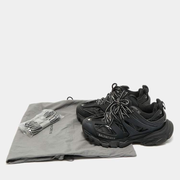 Pre Owned Balenciaga Black Faux Leather and Mesh Track Sneakers Size 35