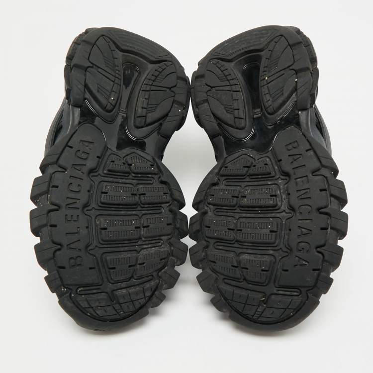 Pre Owned Balenciaga Black Faux Leather and Mesh Track Sneakers Size 35