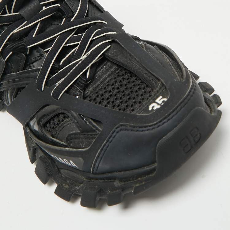 Pre Owned Balenciaga Black Faux Leather and Mesh Track Sneakers Size 35