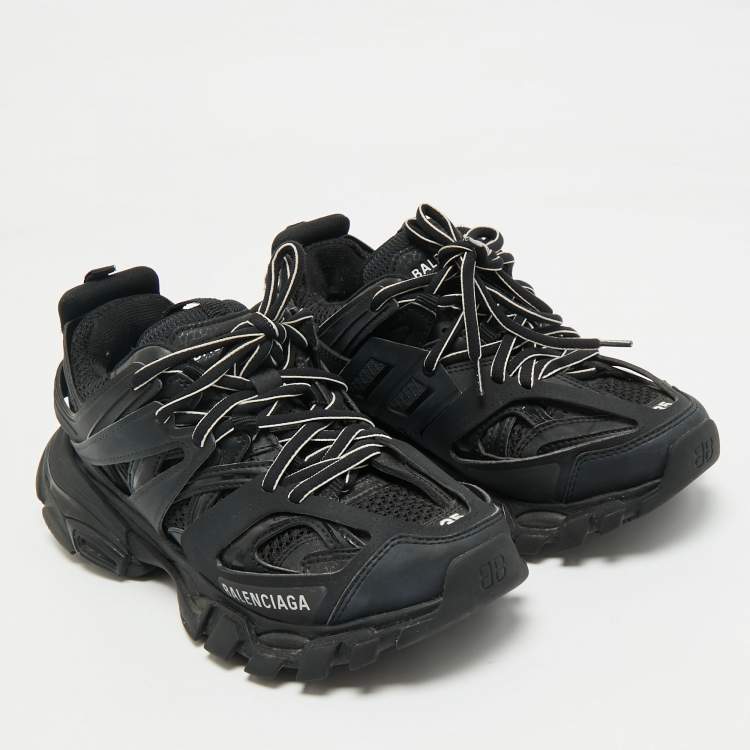 Pre Owned Balenciaga Black Faux Leather and Mesh Track Sneakers Size 35
