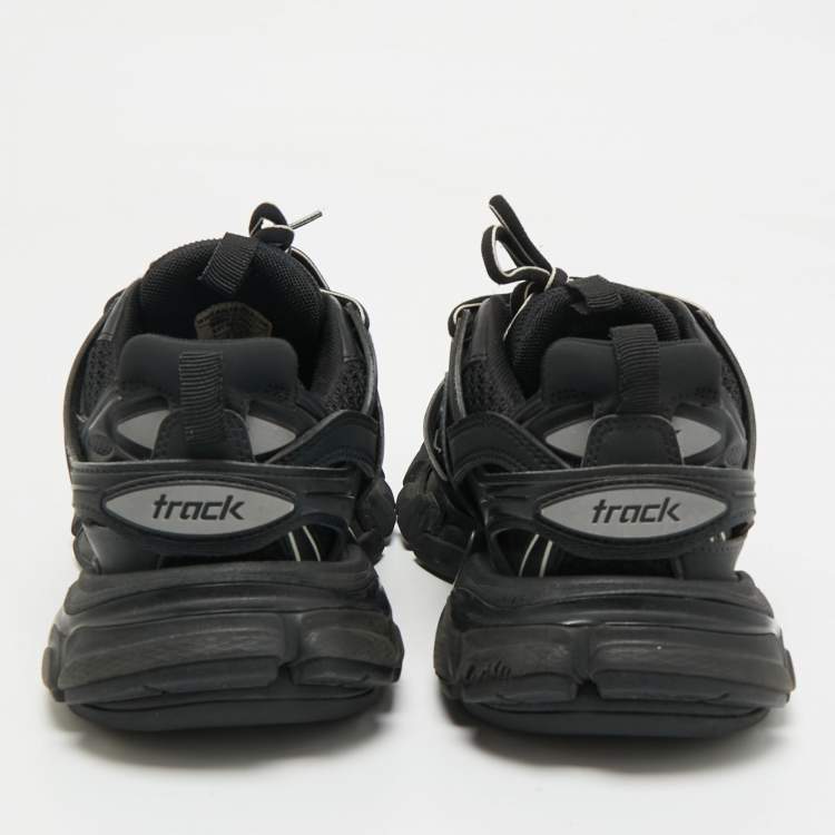 Pre Owned Balenciaga Black Faux Leather and Mesh Track Sneakers Size 35