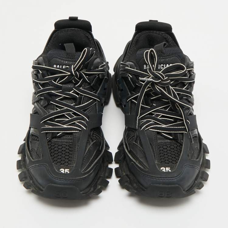 Pre Owned Balenciaga Black Faux Leather and Mesh Track Sneakers Size 35