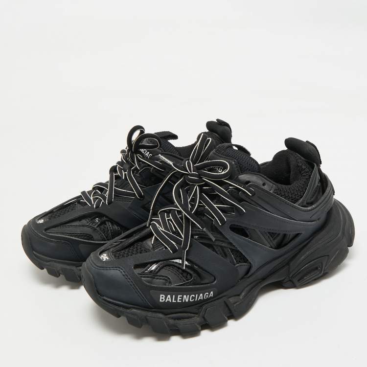 Pre Owned Balenciaga Black Faux Leather and Mesh Track Sneakers Size 35