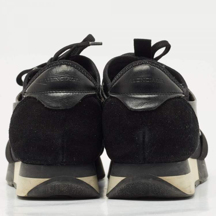 Pre Owned Balenciaga Black Leather and Mesh Race Runner Sneakers Size 38