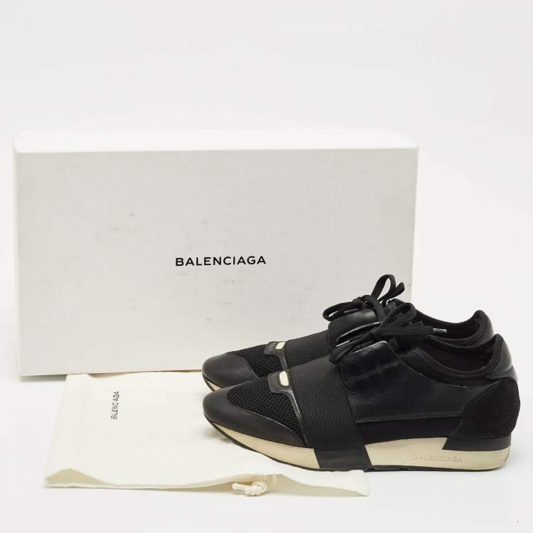 Pre Owned Balenciaga Black Leather and Mesh Race Runner Sneakers Size 38